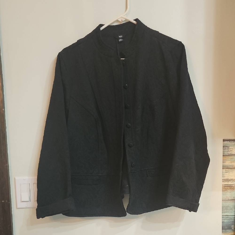 Mossimo Jaquard Black Shirt Jacket with Lapel Collar